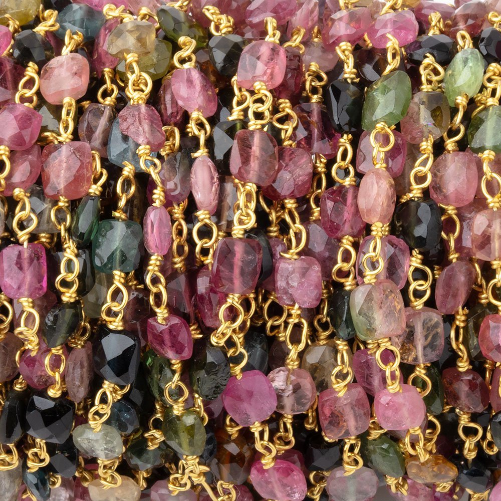 4.5x4mm Multi Color Tourmaline Faceted Rectangles on Vermeil Chain (ONLINE ORDER ONLY)