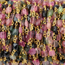 4.5x4mm Multi Color Tourmaline Faceted Rectangles on Vermeil Chain (ONLINE ORDER ONLY)
