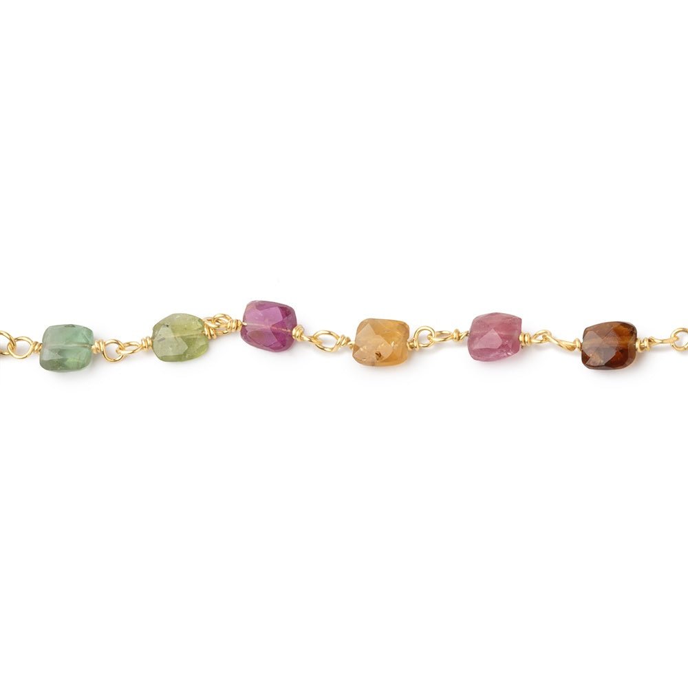 4.5x4mm Multi Color Tourmaline Faceted Rectangles on Vermeil Chain (ONLINE ORDER ONLY)