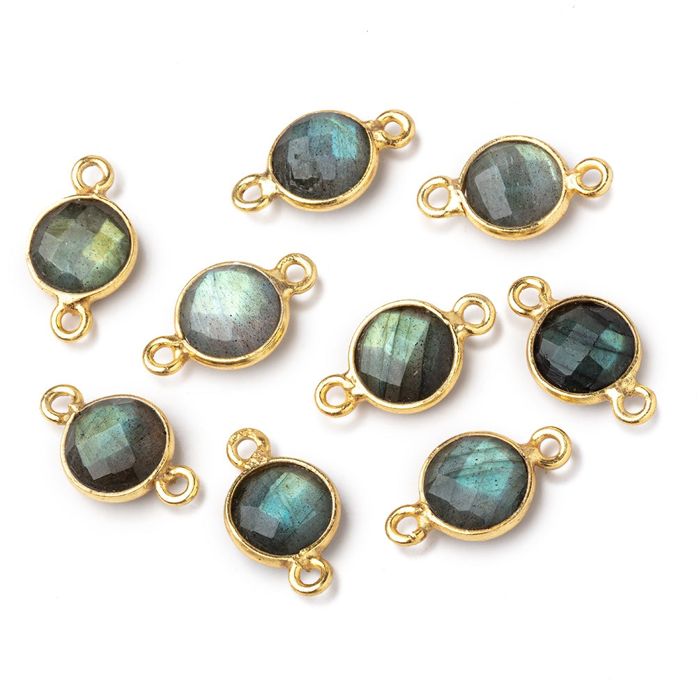 9mm Vermeil Bezel Labradorite Faceted Coin Connector 1 piece (ONLINE ORDER ONLY)