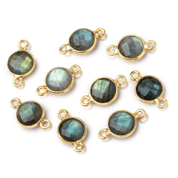 9mm Vermeil Bezel Labradorite Faceted Coin Connector 1 piece (ONLINE ORDER ONLY)