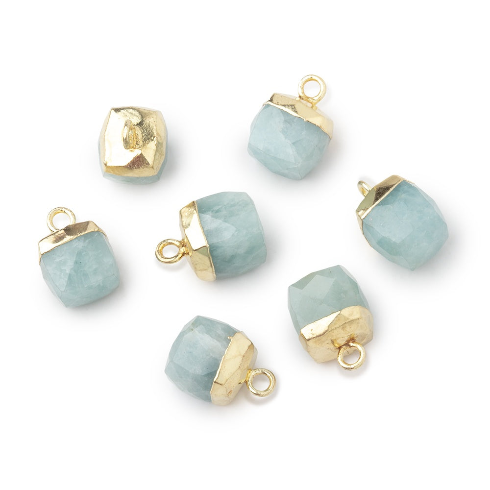 8mm Gold Leafed Aquamarine Faceted Cube Focal Pendant 1 piece (ONLINE ORDER ONLY)