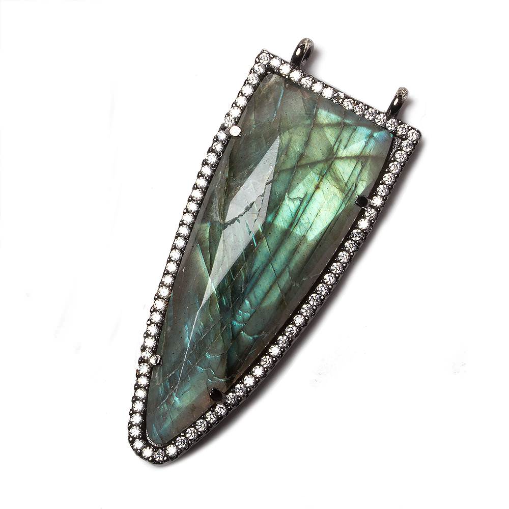 46x18mm Black Gold Bezeled White CZ & Labradorite Round Tip Point 1 piece (ONLINE ORDER ONLY)