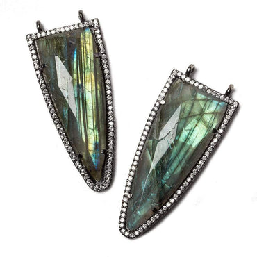 46x18mm Black Gold Bezeled White CZ & Labradorite Round Tip Point 1 piece (ONLINE ORDER ONLY)