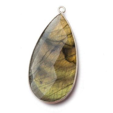 46x24mm Silver .925 Bezel Labradorite faceted pear Pendant 1 piece (ONLINE ORDER ONLY)