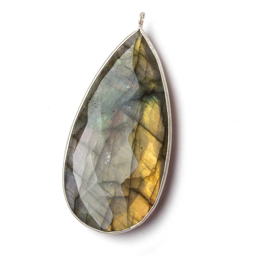 46x24mm Silver .925 Bezel Labradorite faceted pear Pendant 1 piece (ONLINE ORDER ONLY)