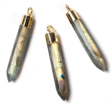 46x6mm Gold Leafed Labradorite Spike focal bead 1 piece (ONLINE ORDER ONLY)