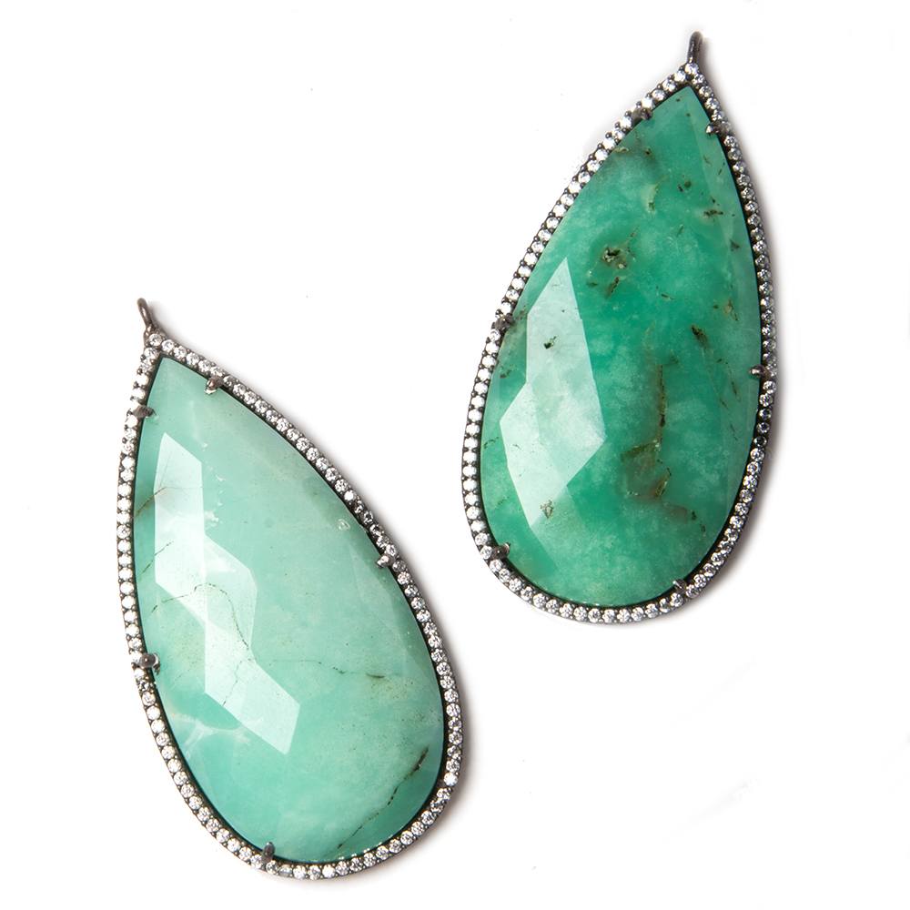 47.5x26mm Black Gold Bezeled White CZ & Chrysoprase Pear Pendant 1 pc (ONLINE ORDER ONLY)