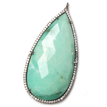 47.5x26mm Black Gold Bezeled White CZ & Chrysoprase Pear Pendant 1 pc (ONLINE ORDER ONLY)