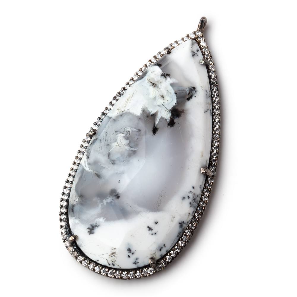 47.5x26mm Black Gold Bezeled White CZ & Dendritic Opal Pear Pendant 1 pc (ONLINE ORDER ONLY)