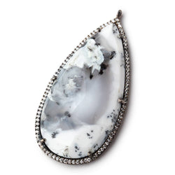 47.5x26mm Black Gold Bezeled White CZ & Dendritic Opal Pear Pendant 1 pc (ONLINE ORDER ONLY)