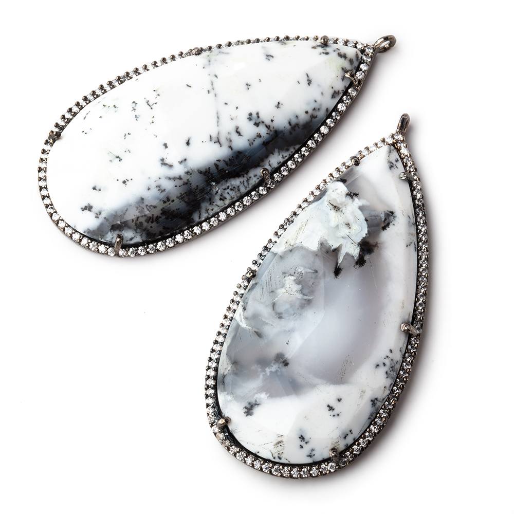 47.5x26mm Black Gold Bezeled White CZ & Dendritic Opal Pear Pendant 1 pc (ONLINE ORDER ONLY)