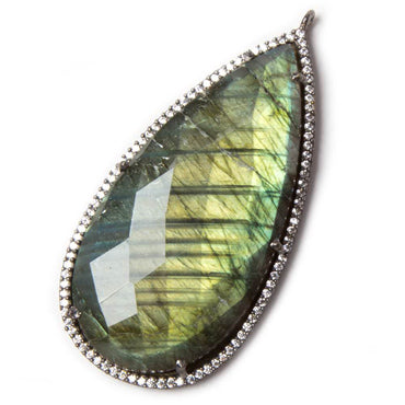 47.5x26mm Black Gold Bezeled White CZ & Labradorite Pear Pendant 1 pc (ONLINE ORDER ONLY)