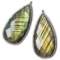 47.5x26mm Black Gold Bezeled White CZ & Labradorite Pear Pendant 1 pc (ONLINE ORDER ONLY)