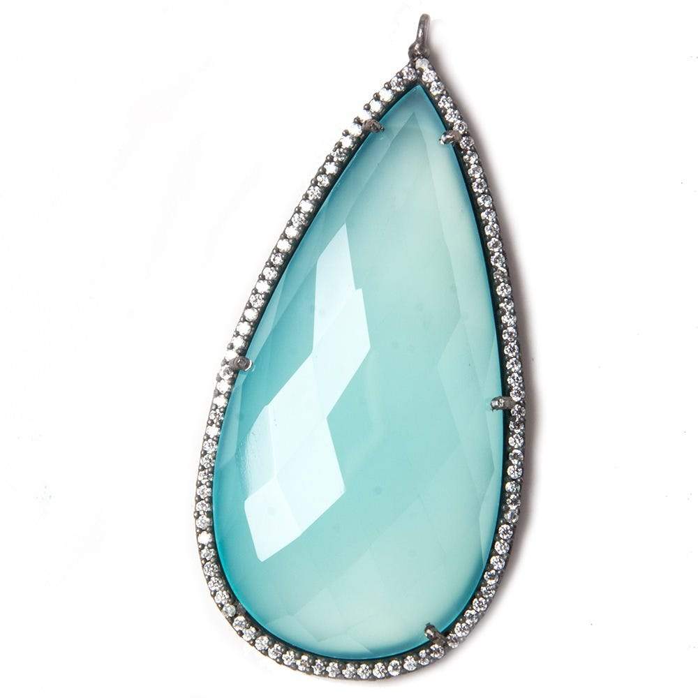 47.5x26mm Black Gold Bezeled White CZ & SeaBlue Chalcedony Pear Pendant 1 pc (ONLINE ORDER ONLY)