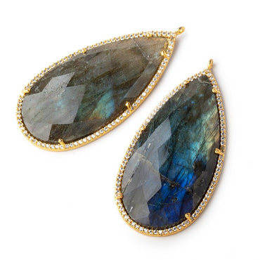 47.5x26mm Vermeil Bezeled White CZ & Labradorite Pear Pendant 1 pc (ONLINE ORDER ONLY)