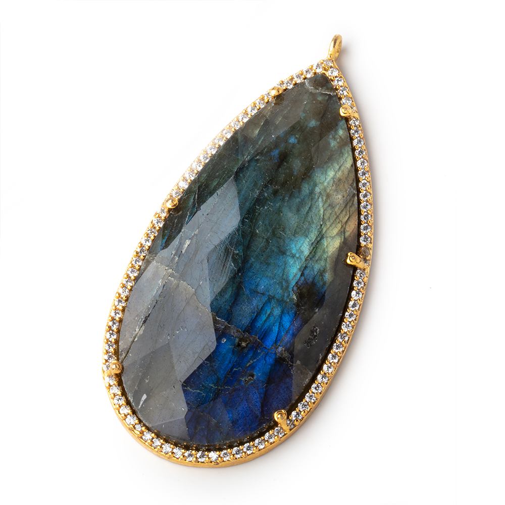 47.5x26mm Vermeil Bezeled White CZ & Labradorite Pear Pendant 1 pc (ONLINE ORDER ONLY)