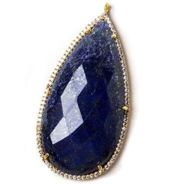 47.5x26mm Vermeil Bezeled White CZ & Lapis Lazuli Pear Pendant 1 pc (ONLINE ORDER ONLY)