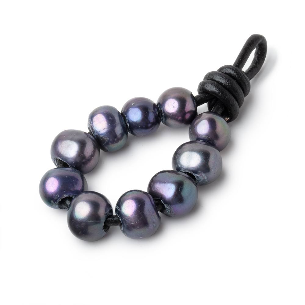 8-9mm Navy Peacock Large Hole Off Round Pearls Set of 10 (ONLINE ORDER ONLY)