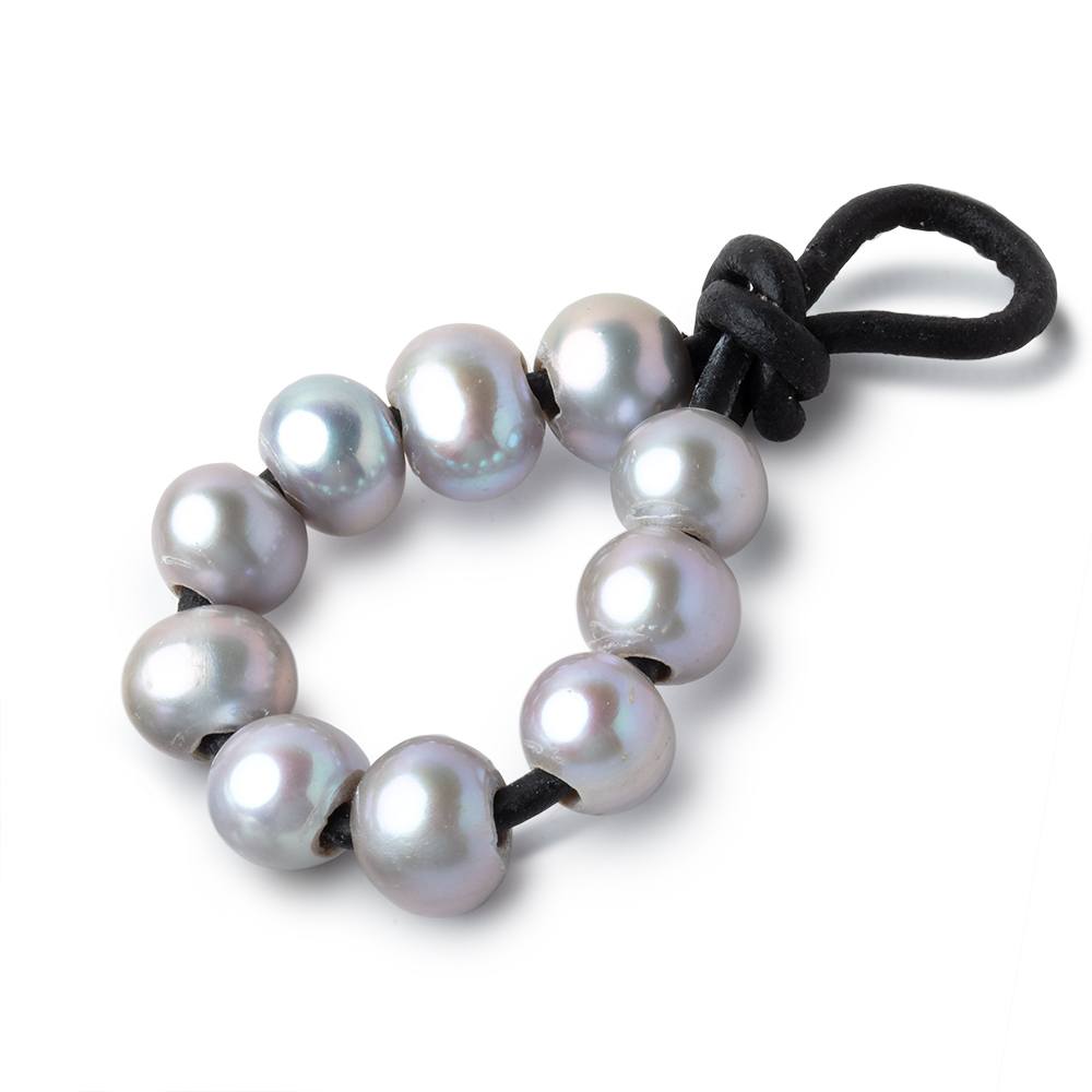 8-9mm Blue Silver Large Hole Off Round Pearls Set of 10 (ONLINE ORDER ONLY)