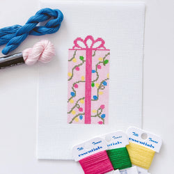Cotswold Co Designs - Pink Present Christmas Needlepoint Canvas 18 Mesh 2.5”x5” Design, Bow Christmas Needlepoint Ornament, Modern Needlepoint (ONLINE ORDER ONLY)
