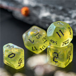 Yellow Glitter Party Glitter Dice (Silver font) 7-Dice Set RPG DND (Online Only)