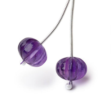 12mm Amethyst Carved Melon Focals Set of 2 Beads (ONLINE ORDER ONLY)