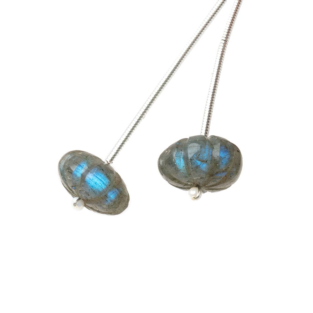 11-12mm Labradorite Carved Melon Focals Set of 2 Beads (ONLINE ORDER ONLY)