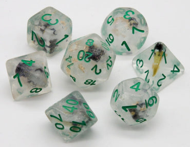 Brave Heart Dice Clear Dice w/ Flowers Foil  Green 7-Dice Set Rpg (Online Only)