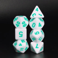 White Opaque with Teal Numbering 7-Dice Set RPG (Online Only)