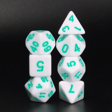 White Opaque with Teal Numbering 7-Dice Set RPG (Online Only)