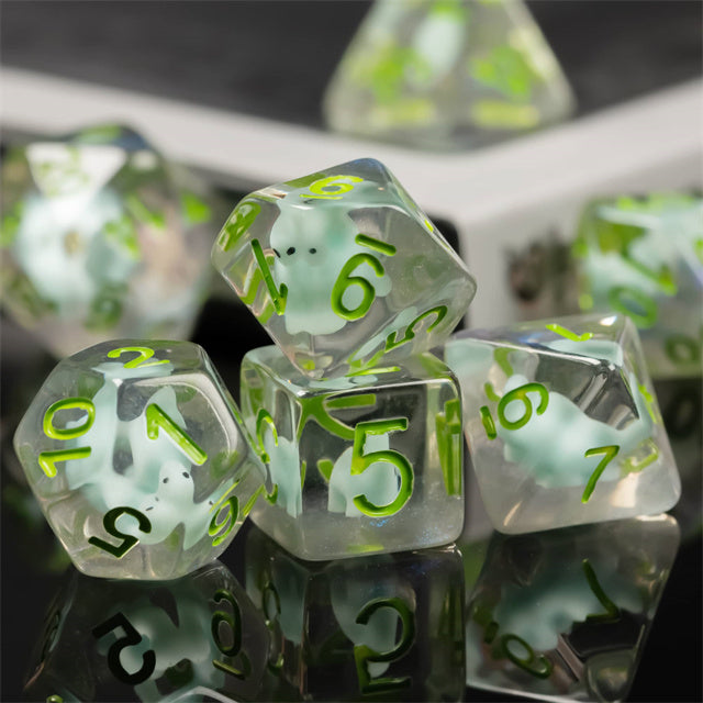 Dinosaur on Glitter 7-Dice Set w/Green Numbers Dnd Dice Set (Online Only)