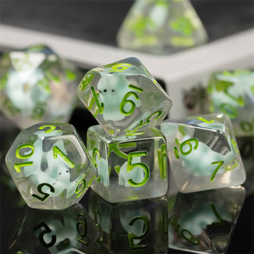 Dinosaur on Glitter 7-Dice Set w/Green Numbers Dnd Dice Set (Online Only)