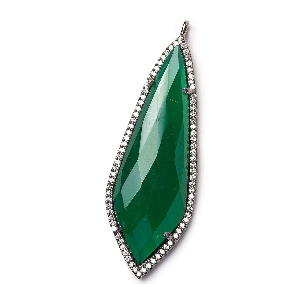 48x18mm Black Gold Bezel CZ & Green Onyx Modified Point Pendant 1 focal bead (ONLINE ORDER ONLY)