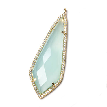 48x18mm Vermeil Bezel CZ & SeaBlue Chalcedony Point Pendant 1 focal bead (ONLINE ORDER ONLY)