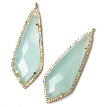 48x18mm Vermeil Bezel CZ & SeaBlue Chalcedony Point Pendant 1 focal bead (ONLINE ORDER ONLY)