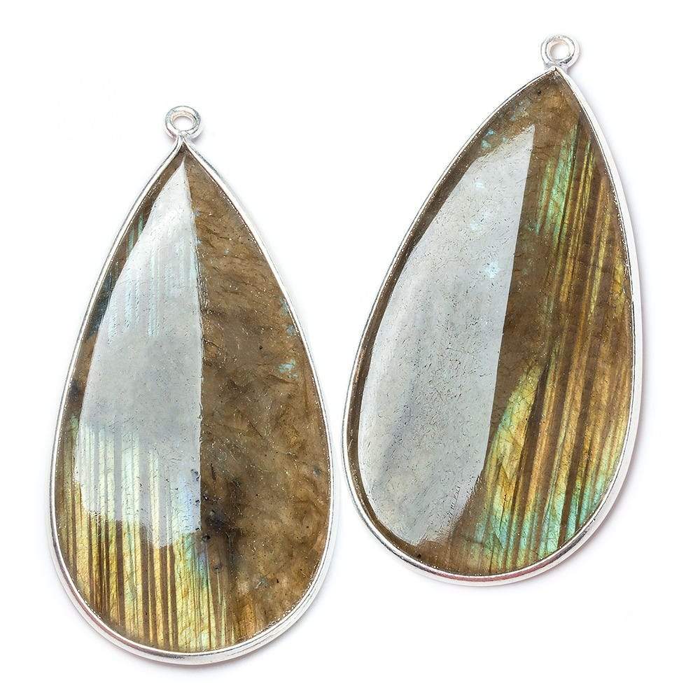 48x25mm Silver Bezeled Labradorite Pear Pendant Matching Set of 2 (ONLINE ORDER ONLY)