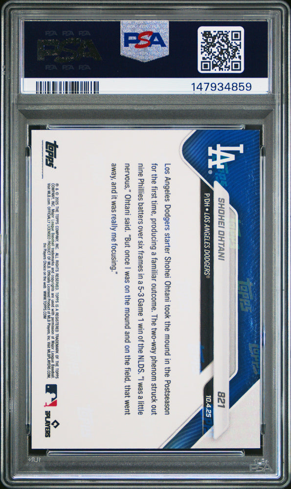 Graded 2025 Topps Now Shohei Ohtani #821 Baseball Card PSA 10 Gem Mint