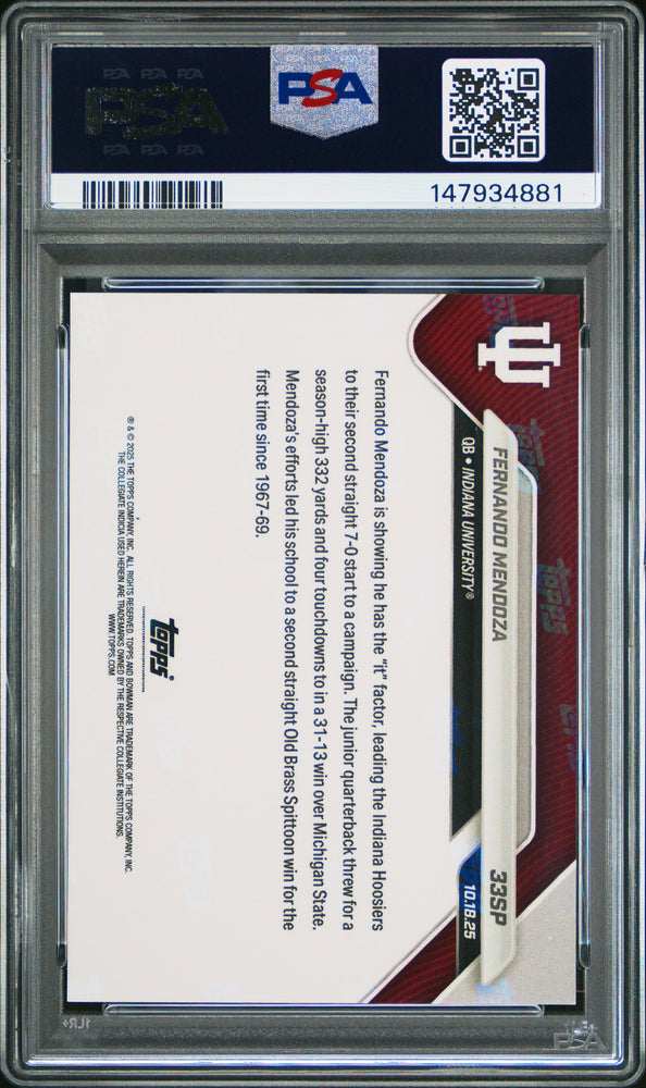 Graded 2025 Topps Bowman U Now Fernando Mendoza #33SP Rookie RC Football Card PSA 9 Mint (ONLINE ORDER ONLY)