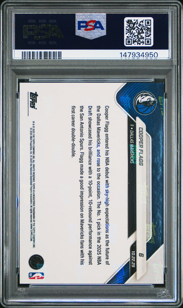Graded 2025 Topps Now Cooper Flagg #6 Gold Foil /50 Rookie RC Basketball Card PSA 9 Mint