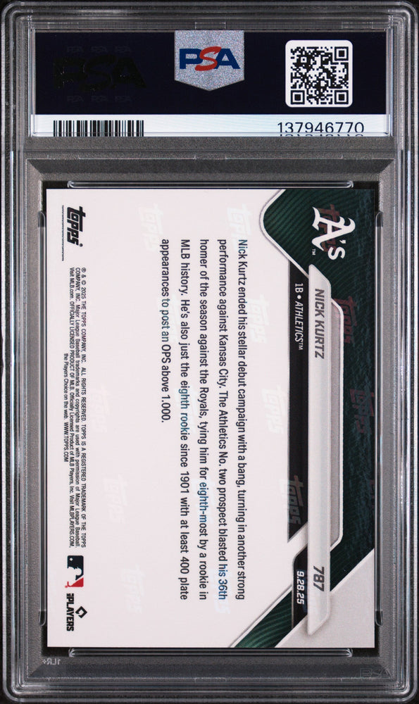 Graded 2025 Topps Now Nick Kurtz #787 Rookie RC Baseball Card PSA 10 Gem Mint