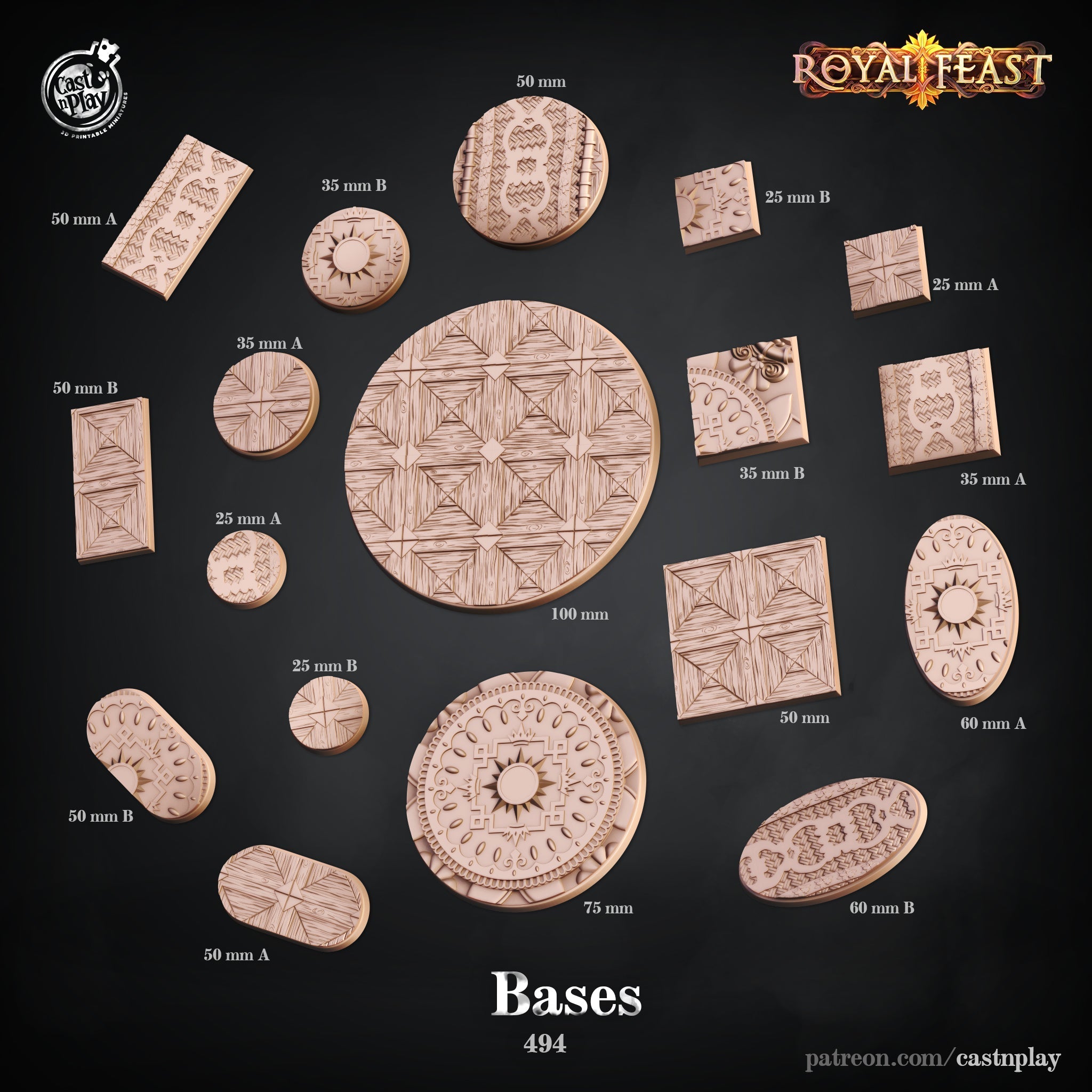 3D Printed Cast n Play Royal Feast Bases Set 28mm 32mm D&D (Online Only)