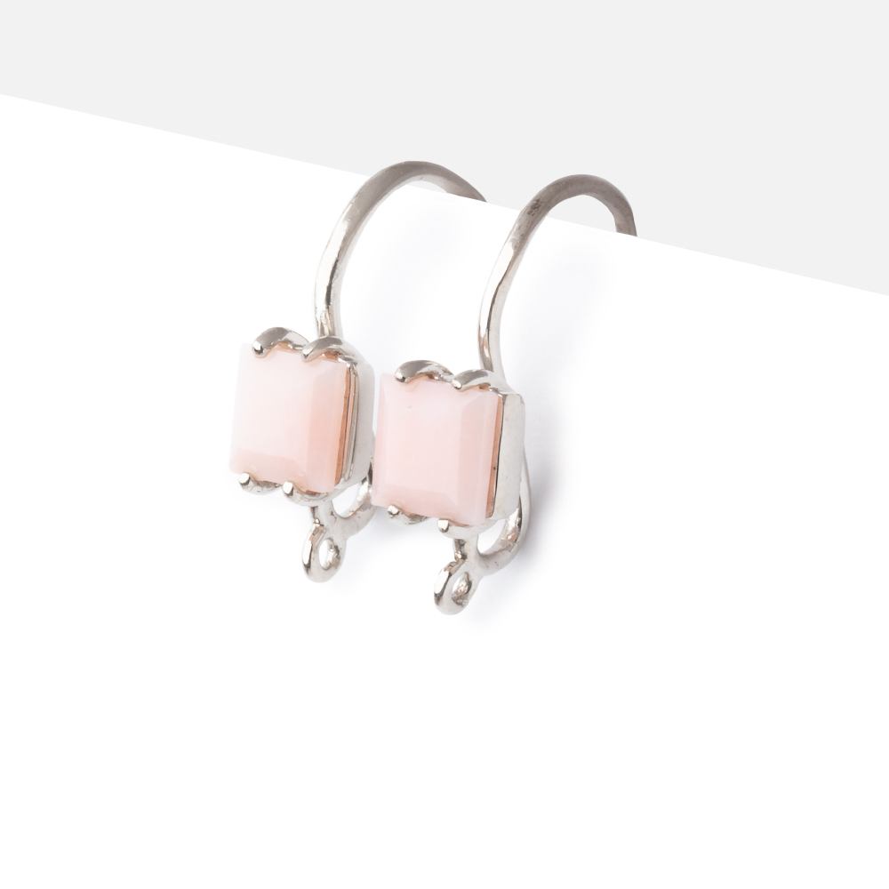 Sterling Silver Pink Peruvian Opal Bevel Faceted Square Earwire Set of 2 pieces (ONLINE ORDER ONLY)