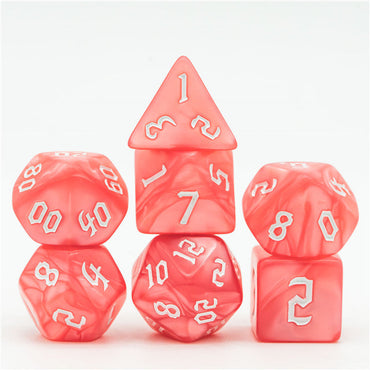Red Macaron 7-Dice Blend Set w/White Numbers (Online Only)