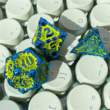 Blue and Yellow Metal Dice（Dagger of Venom）7-Dice Udixi RPG (Online Only)