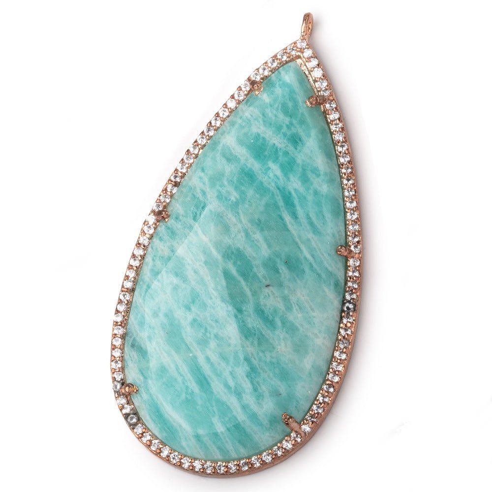 49x25mm Antique Rose Gold CZ Bezel Amazonite Pear Pendant 1 Focal Bead (ONLINE ORDER ONLY)