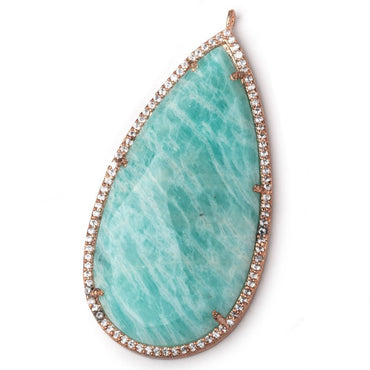 49x25mm Antique Rose Gold CZ Bezel Amazonite Pear Pendant 1 Focal Bead (ONLINE ORDER ONLY)