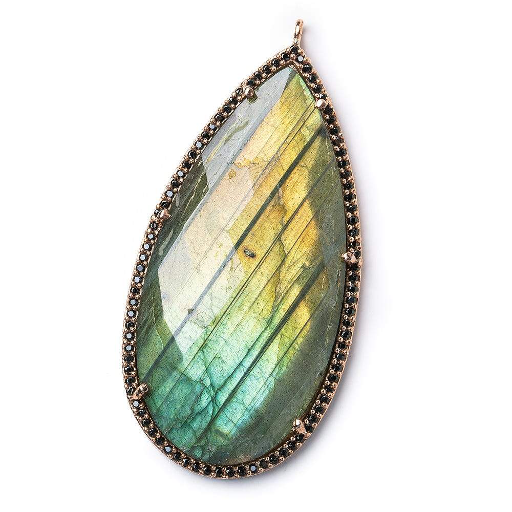 49x26mm Copper Bezel Black CZ & Labradorite faceted pear Pendant 1 piece (ONLINE ORDER ONLY)