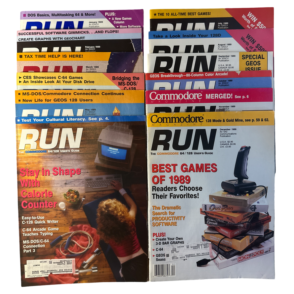 Commodore Run Magazine 1989 Back Issue(s) C64 C128 VIC-20 Commodore 64 Magazine (Online Order Only)