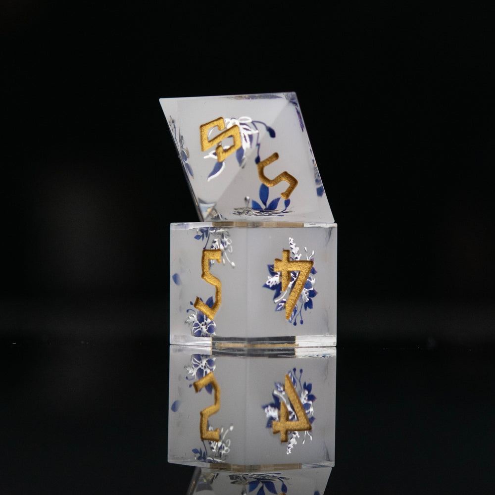 Earl Grey Lavender Sharp-Edged Resin Dice Set (ONLINE ORDER ONLY)